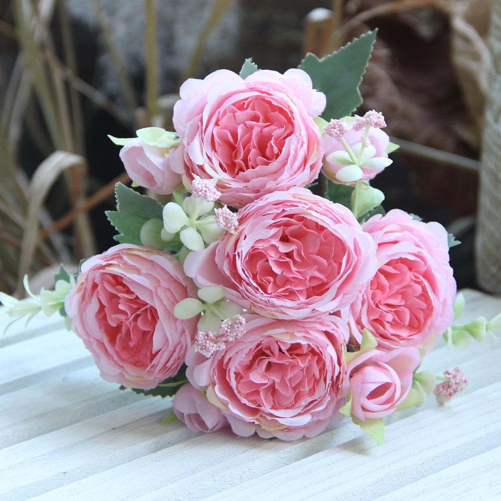 32cm Peony Bouquet 5 Heads Silk Flower New Fake Rose Vase Decor