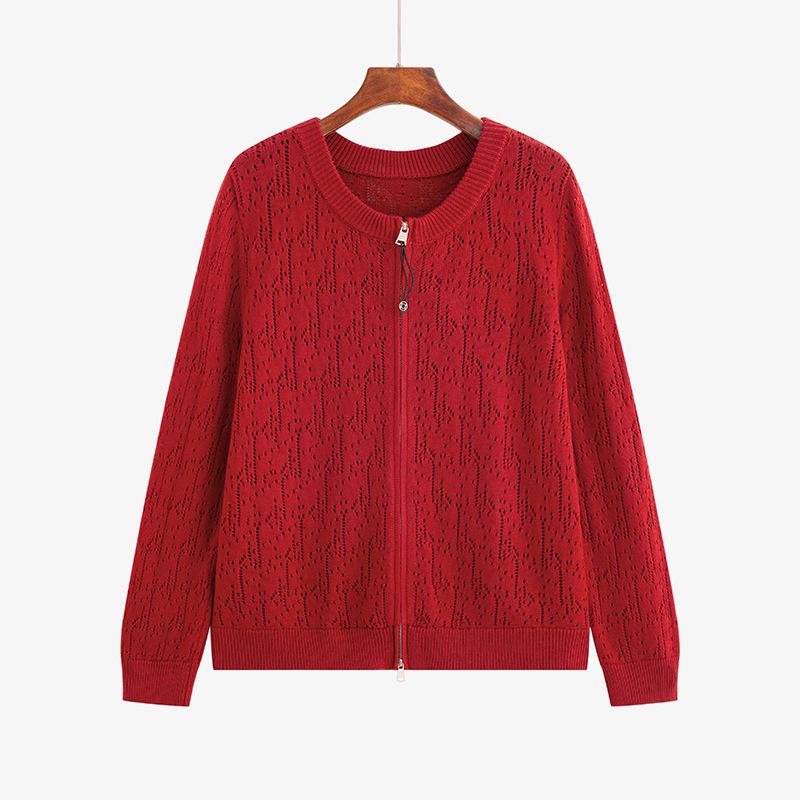 Plus Size Women s Round Neck Double Zipper Casual Knit Cardigan - Spring Collection 2026 XXL (75-90 kg)