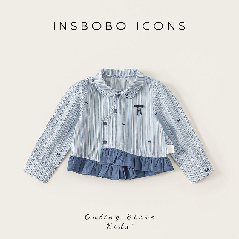 Insbobo Girls Shirt 2026 Spring Shirt Children s New Long-Sleeved Thickened Top Spring and Autumn Children s Clothing Blue 80