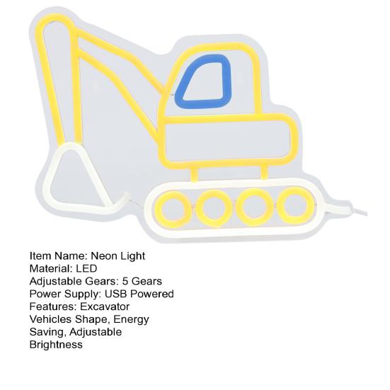 Neon Sign Construction Excavator Vehicles LED Neon Light USB Powered Wall Decor