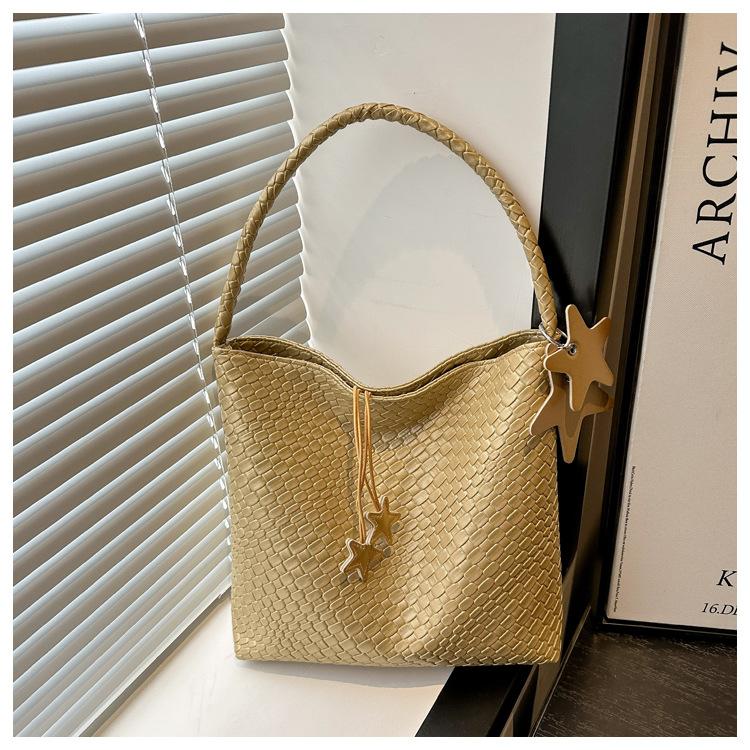 

Плетеное вручную ведро большой вместимости, сумка подмышку, женская высококлассная деловая, портативная на плечо, модная универсальная сумка-тоут хаки