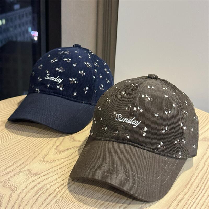 Outdoor Sweet and Cute Fresh Letter Embroidery Small Floral Baseball Cap Women's Big Head Circumference Show Face Small Sun Protection Cap