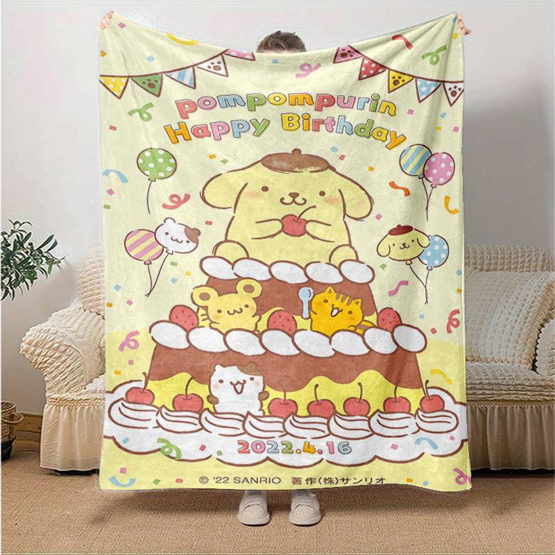 

1pc Pompompurin s Happy Birthday Celebration Blanket, Cartoon Stitch Holding Football Pattern Throw Blanket for Home Decor, Gift Idea for Family and F 130x150cm