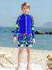 Kids Boys Dinosaur Printed Swimsuit Set Long Sleeve Quick Dry Summer Vacation Beach Swimming Outfit Tropical Style
