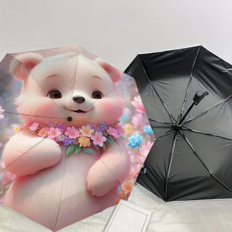 1pc Floral Teddy Bear Umbrella with Plastic Handle,Suitable for All Seasons Home Travel Outdoor UmbrellaDD290