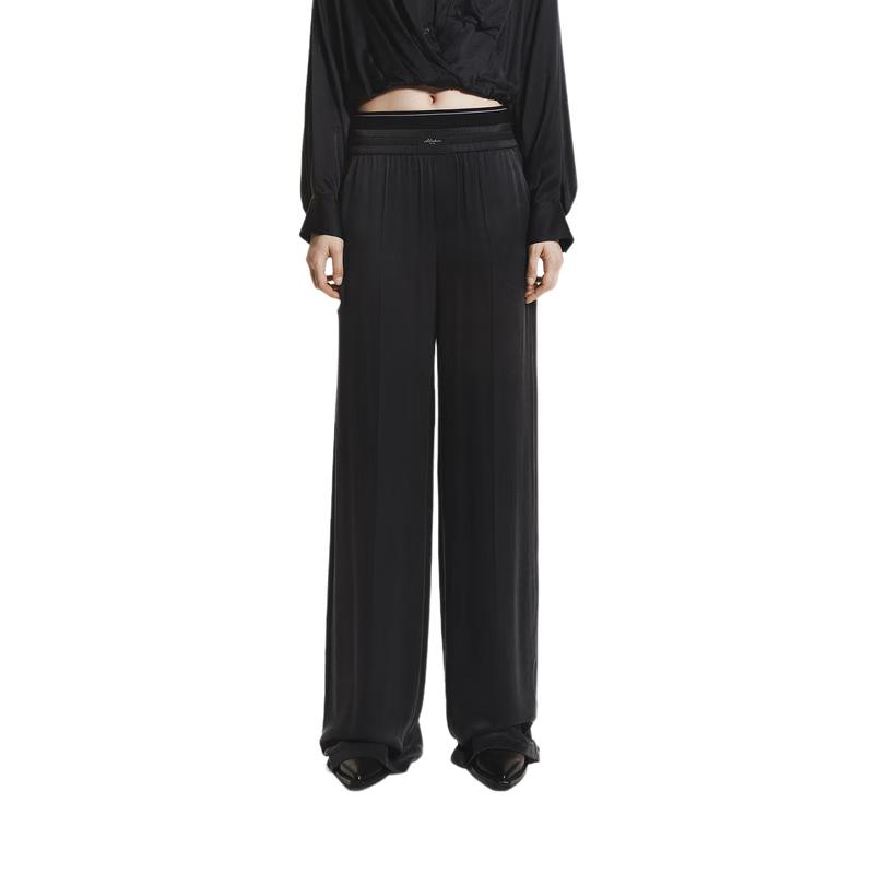 MO&Co. High-Waisted Silk Blend Wide-Leg Casual Pants