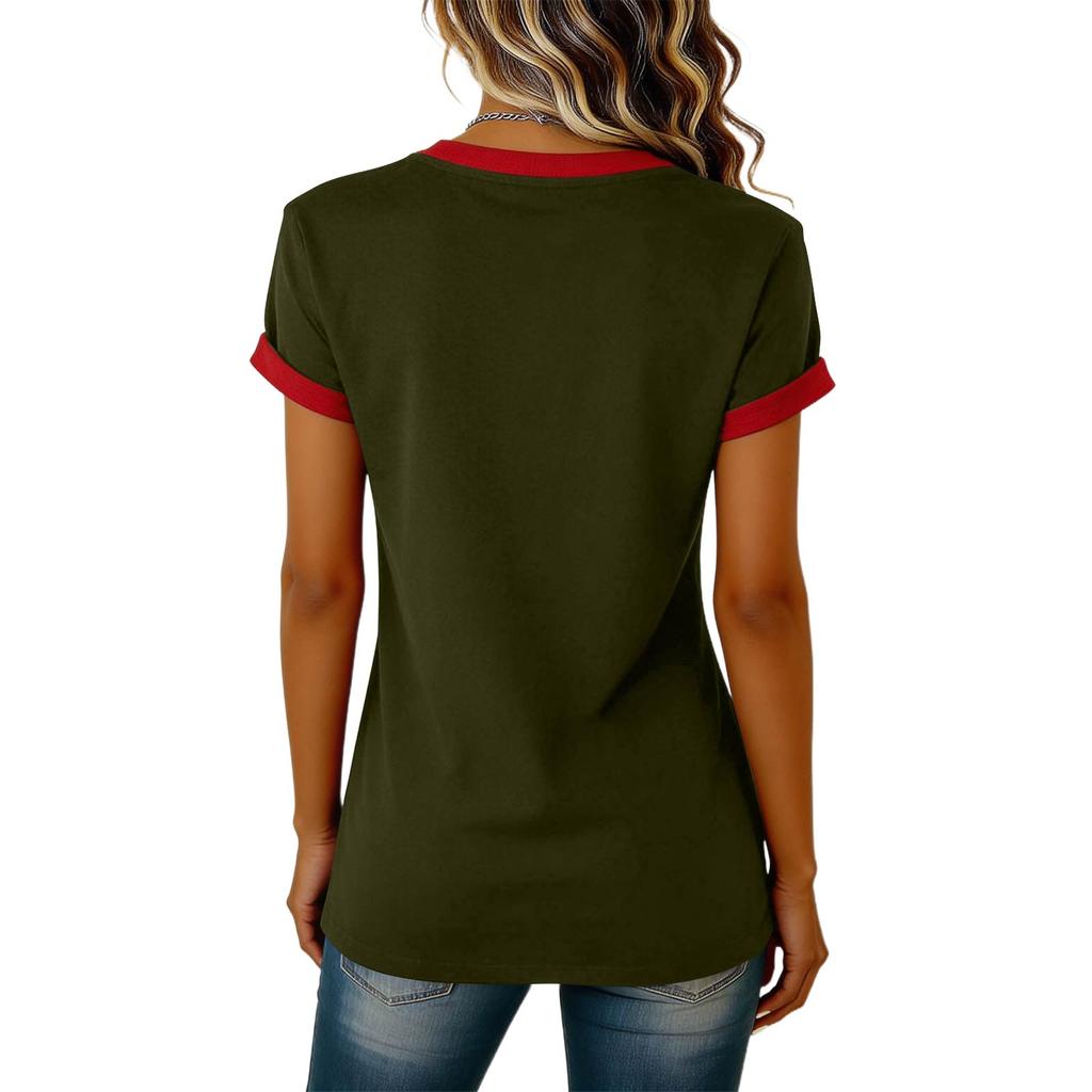 Damen Lässiger V-Ausschnitt Kurzarm Pullover Bedrucktes T-Shirt Top