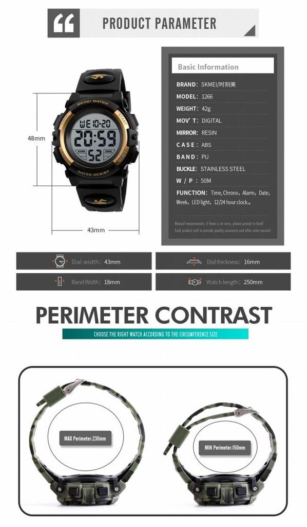 SKMEI Digital Watch for Upper Elementary School Students with Japanese Instructions and Perfect as a Gift for Domestically Inspected Kids' (Black)