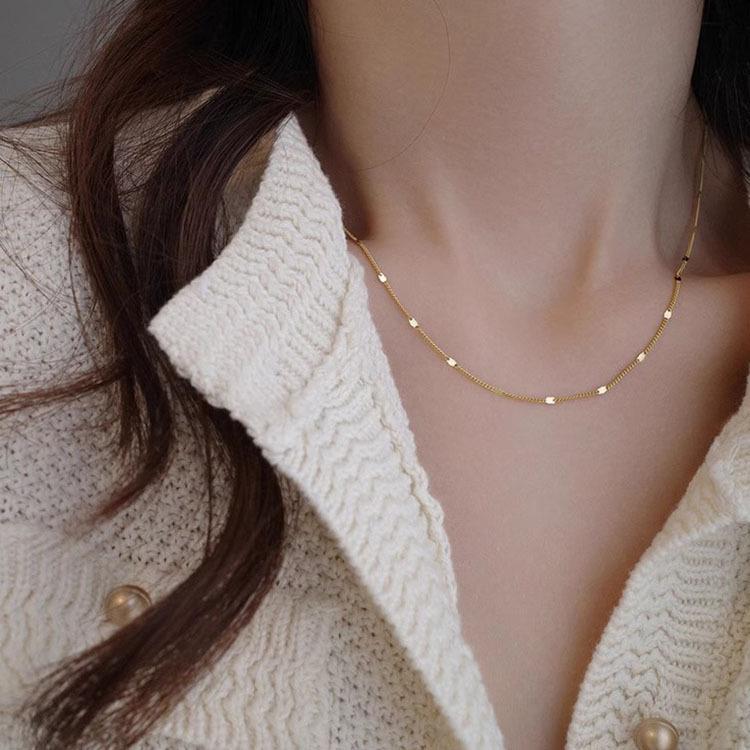 

S925 sterling silver super glitter necklace female gypsy plain chain niche light luxury design can be stacked collarbone chain 925 silver