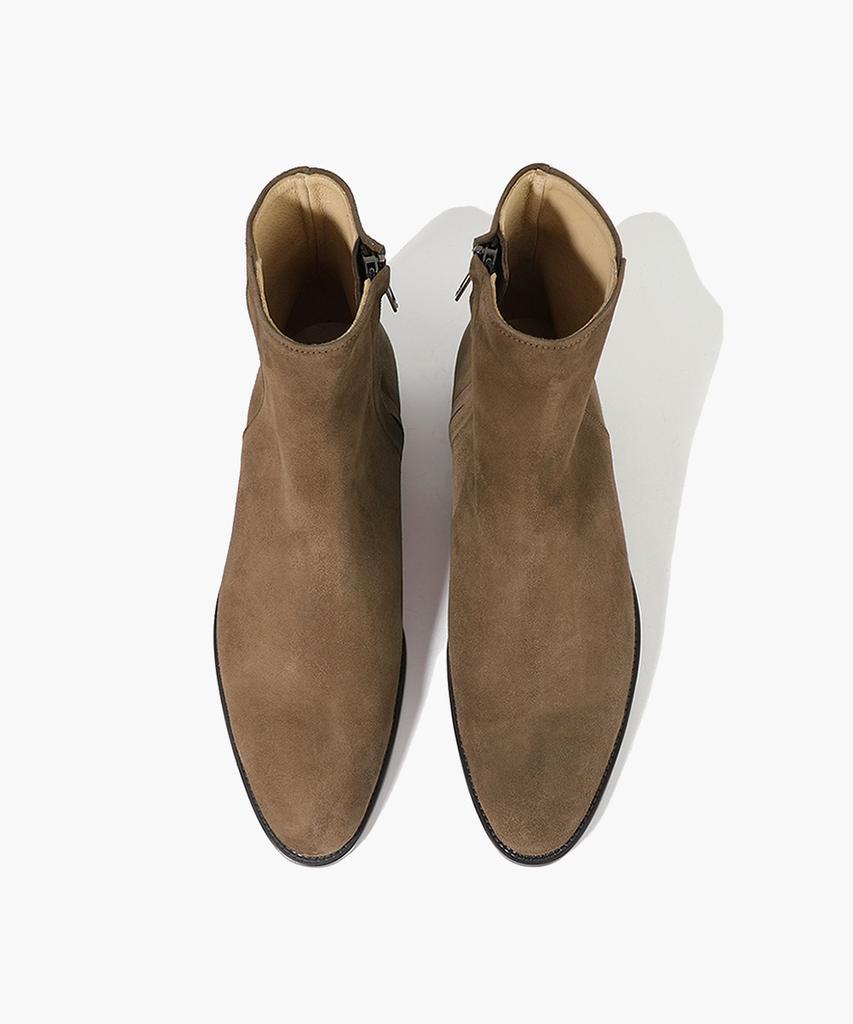 Firenze Atelier Hidden Zipper Detail Slim Toe Suede Zip-Up Boots 3343-Qs [Mid Brown]