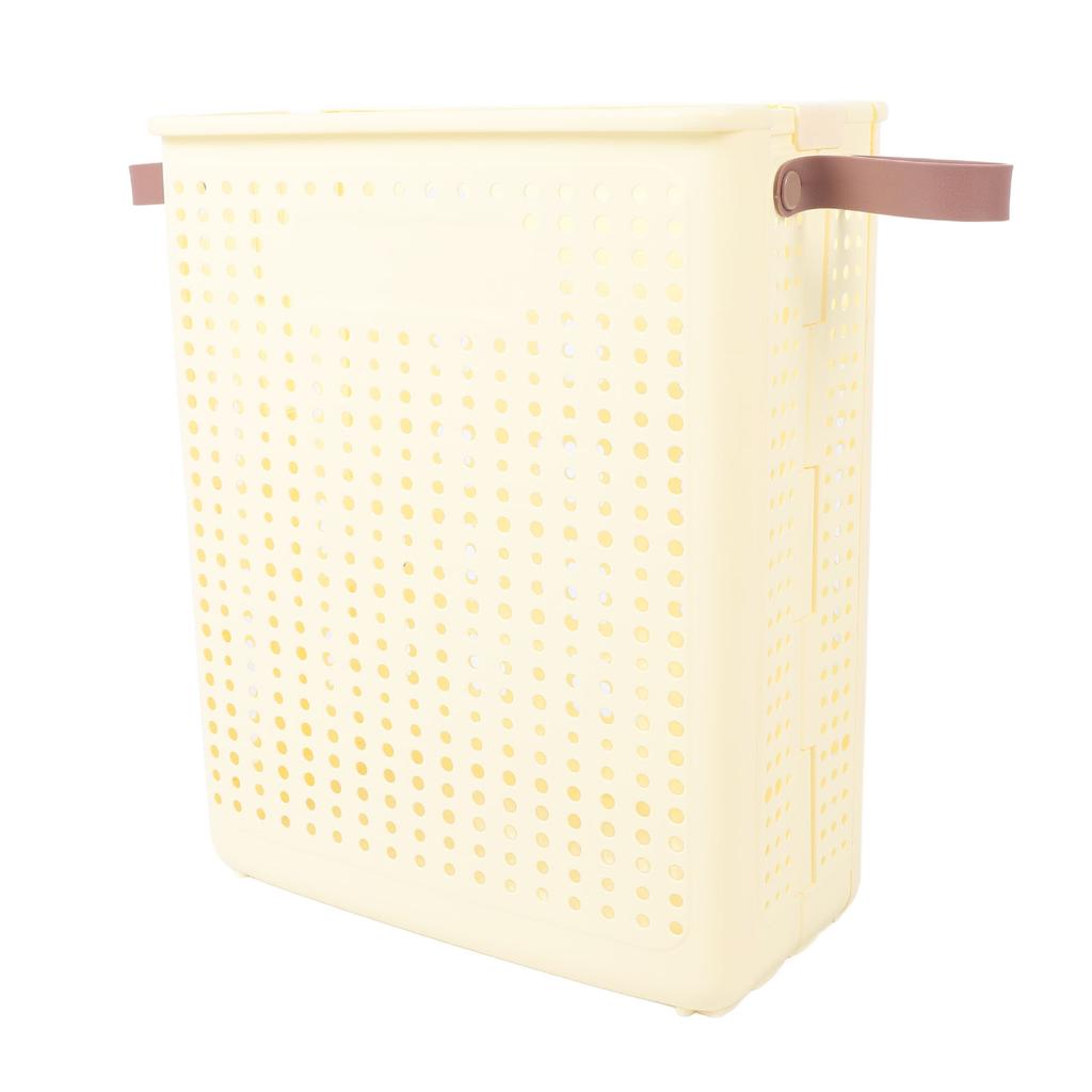 Slim Laundry Basket Foldable Space Saving Sturdy PP Plastic Narrow Clothes Hamper for Bathroom Corner Crm White