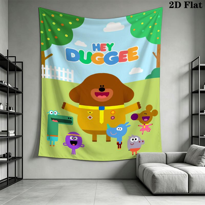 Hey Duggee Wall Tapestry Aesthetic Wall Hanging Printed Fabric Blanket Decorative Tapestries for Bedroom Living Room Home Decor