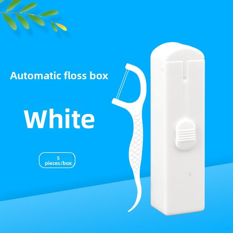 

Automatic Dental Floss Holder with 5 Pieces, Portable and Easy To Use, One-click Release, Double-threaded, Fruit-flavored Dental Floss Automatic box белый