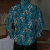 Men Collared Shirt White Yellow Teal Ink Wash Floral Print Long Sleeve Button Down Top