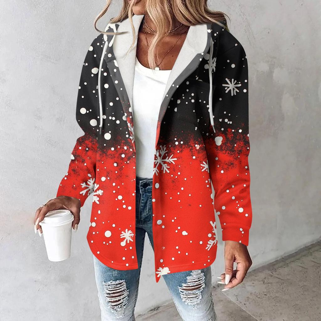 Hoodies For Women Winter Warm Sweatshirt Button Drawstring Hooded Print Jacket Coat