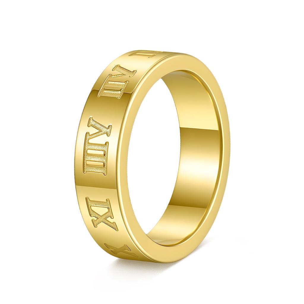 Trendy Male European and American New Jewelry Roman Numeral Ring Titanium Steel Ring