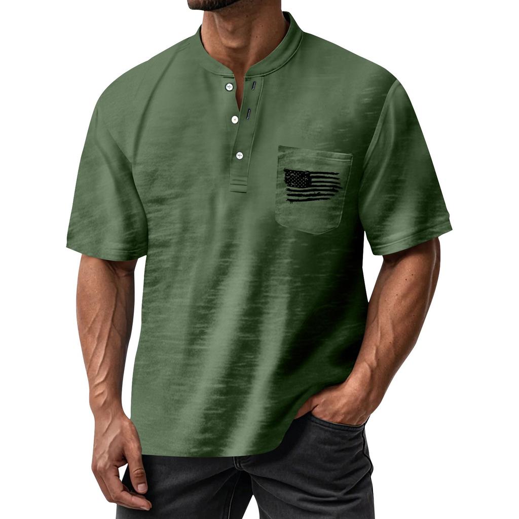 Men's Summer Round Neck Short Sleeve T-Shirt Neck Men's All-match Casual Button Shirt