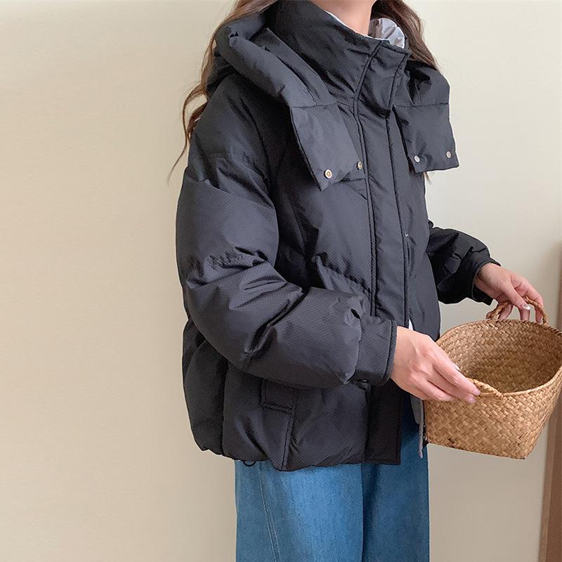 Modische Daunenjacke für Damen, kurz, Winter 2024, neue Kapuze, verdickte weiße Entendaunen, warme Jacke, Flut