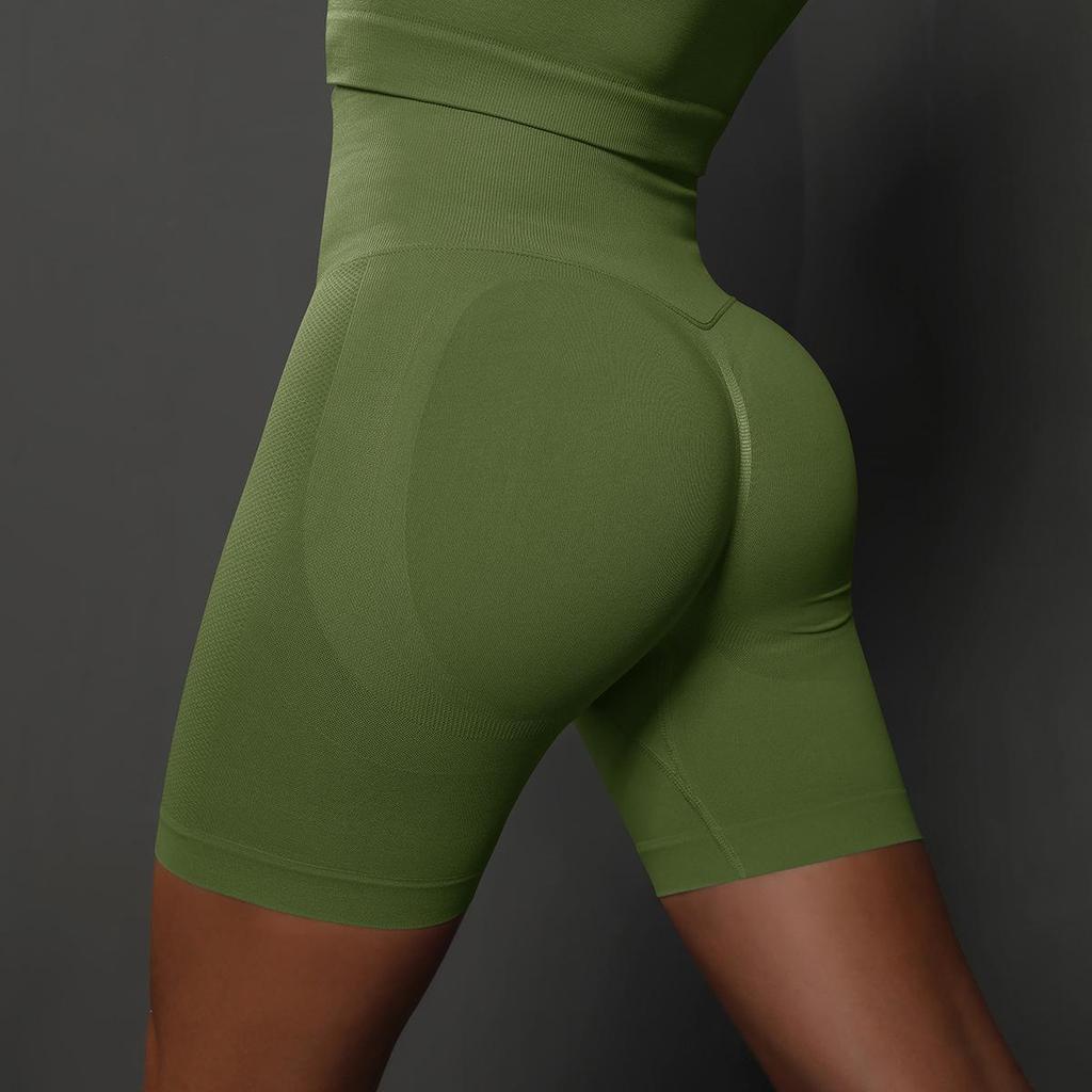 Peach Seamless Tummy Control High Waist Yoga Shorts for Women