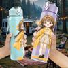 1PC Blonde Girl Yellow Dress Pattern 750ml Color Plastic Sports Water Bottle Leakproof Flip Straw Lid Suitable for Sports Office Home Use
