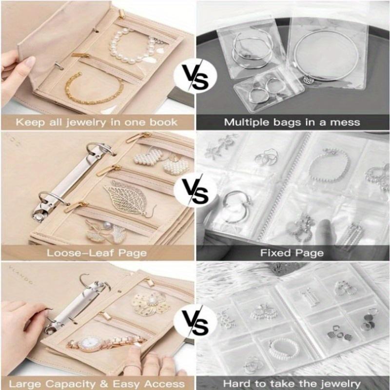 Livre de Rangement de Bijoux Portable en Cuir de Luxe à Feuilles Mobiles Sac de Rangement Grande Capacité Boucles d'Oreilles Colliers Bijoux Classeur