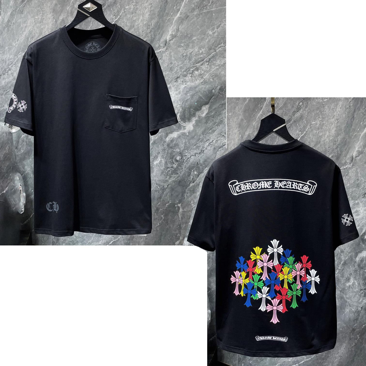 

8556 ХРОМІЗОВАНІ СЕРДЕЧКА 2025 Літня нова чоловіча та жіноча футболка з круглим вирізом вільного крою великого розміру високої якості, для пар S чорний