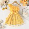 Summer Children Leaf Inclined Shoulder Strap Craft Skirt Girls Fashion Casual Dress