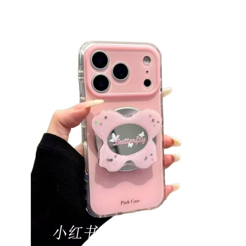 Applicable To Apple Iphone17promax Butterfly Mirror 16pro Magnetic Suction 15 Bracket 14ins Simple Mobile Phone Case