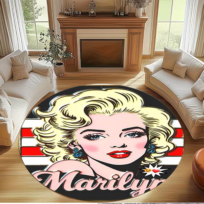 Marilyn Monroe Print Rond Tapijt, Wasbaar Vloerkleed, Voor Entree Slaapzaal Wasruimte Kantoor Studeerkamer, Woondecoratie Verjaardag Kerstcadeau
