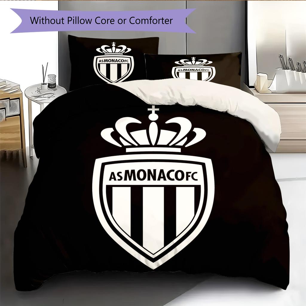 AS Monaco FC Pattern Bedding Home Decoration Birthday Gift (1 * duvet cover + 2 * pillowcase, without core)