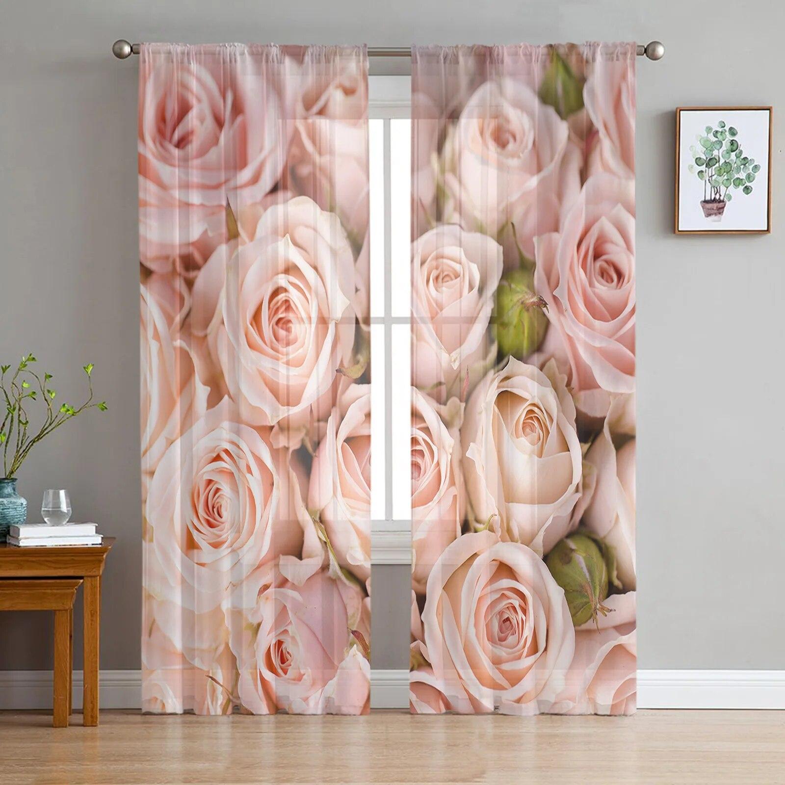 Tende in tulle di lusso romantiche rosa rosa, soggiorno moderno, cucina, tenda in chiffon, camera da letto, tenda mantovana trasparente 135W x 244H(cm)