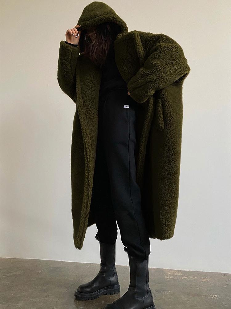Women's Long Plush Warm Faux Fur Hooded Teddy Jacket Coat Plus Size Overcoat Outerwears