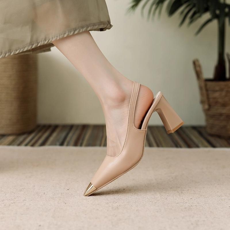 Fashion 2025 Temperament Block Heel Sandals Summer New Metal Square Toe Shallow Mouth One Belt Non-slip Wear-resistant High Heels