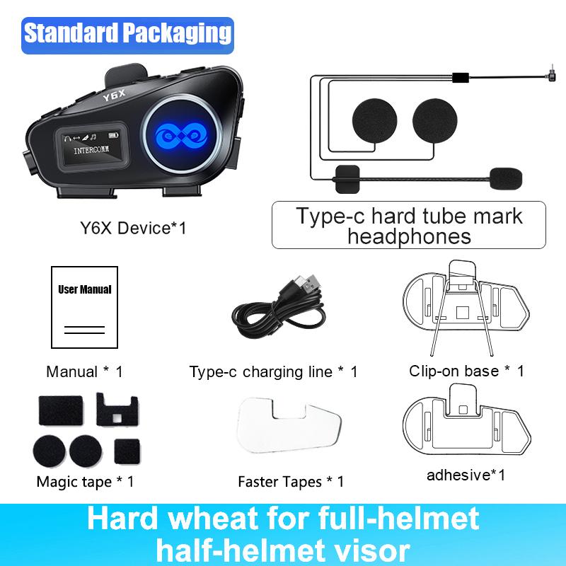 Y6X Motorcycle Bluetooth Helmet Intercom Headset Wireless V5.1 Music Share Noise Reduction FM Radio IP56 Waterproof LED Lighting