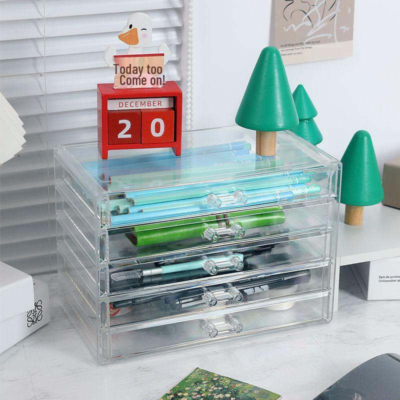 Large Transparent 5-Layer Drawer Organizer for Stationery, Brushes, and Nail Polish - Stackable, No Installation Needed