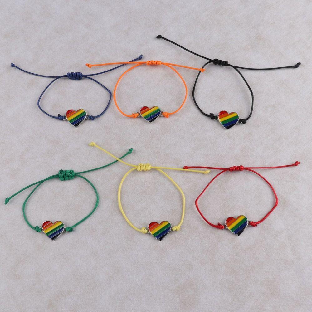 6Pcs Boho Rainbow Beaded Bracelet Love Heart Friendship Braided Rope  Pride Month