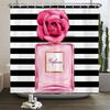 Perfume Bottle Flower Shower Curtain Set Black White Stripes Fashion Girl Woman Bathroom Decor Polyester Bath Curtains Hooks