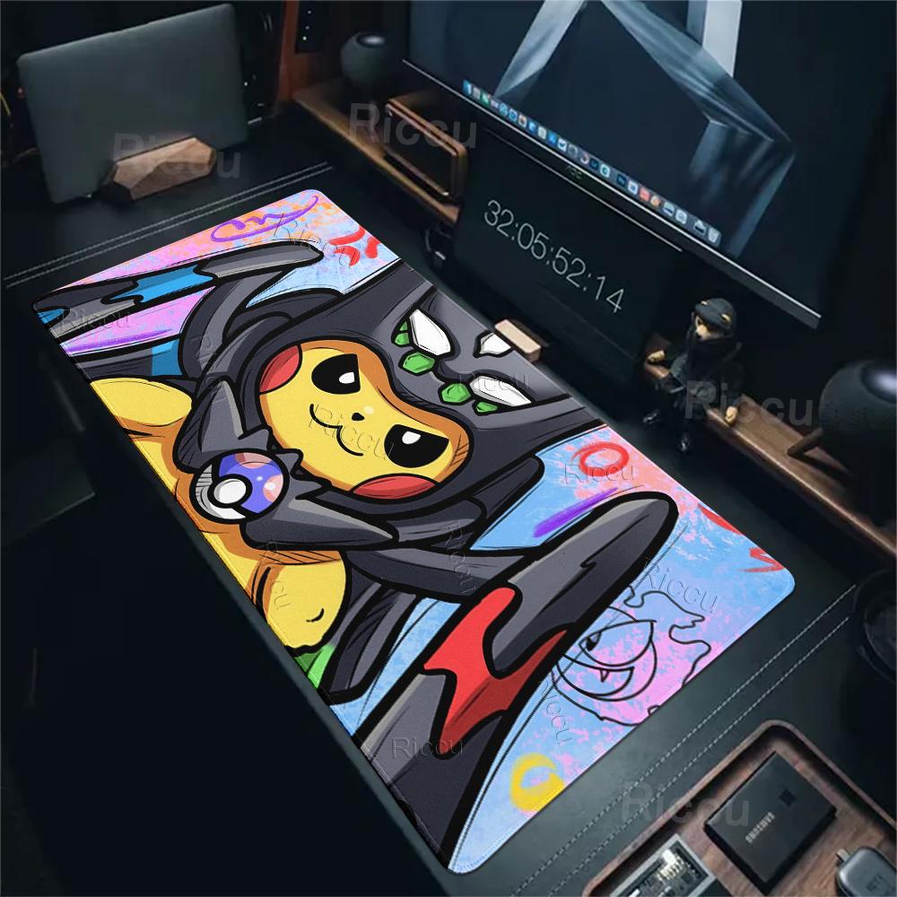 Mouse Pads Extended Gaming Mechanical Keyboard Pad Pokemon Graffiti Pikachu Pattern Gaming Accessories Carpet Kawaii Nonslip Rug