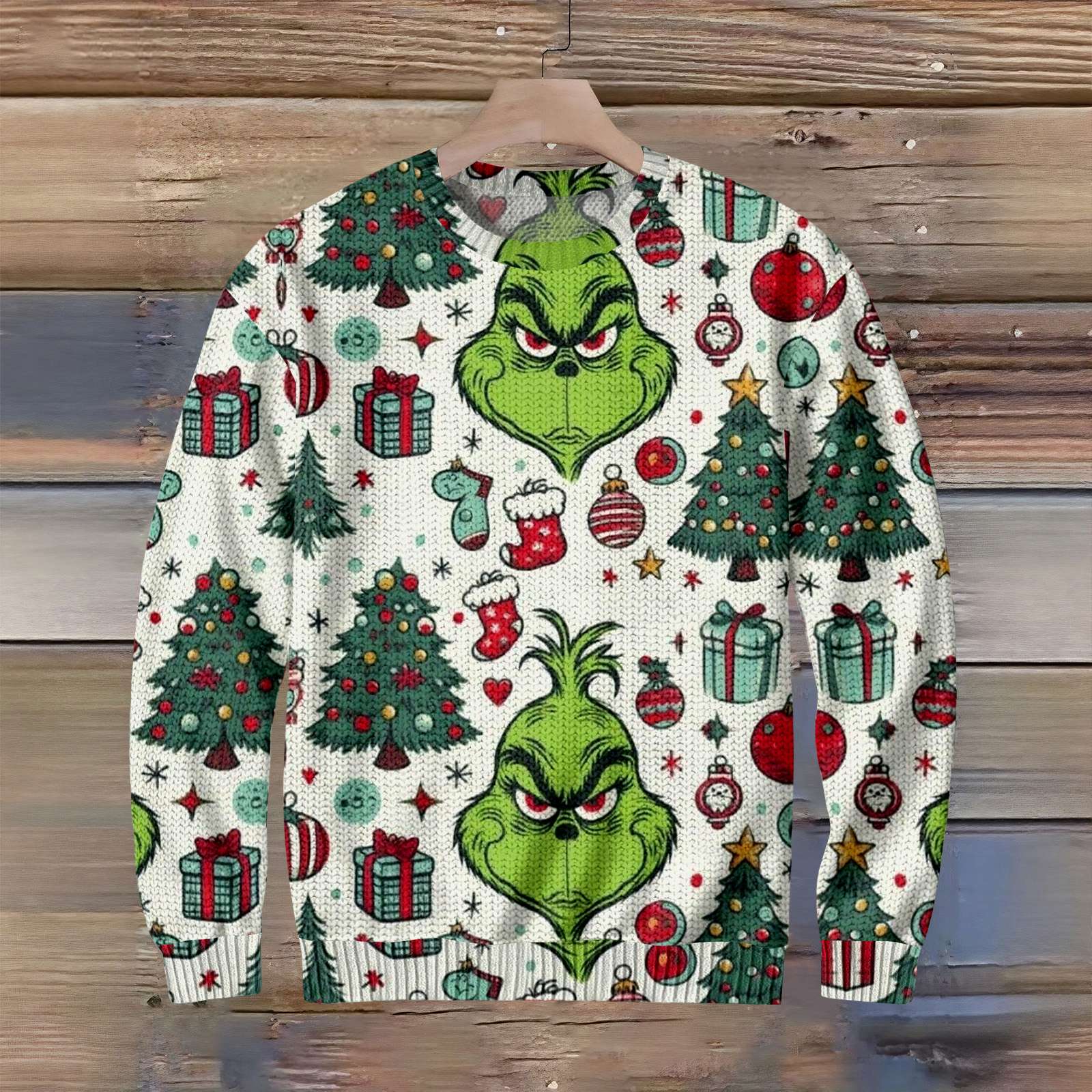 

Рождественский мужской повседневный свитер с принтом S белый