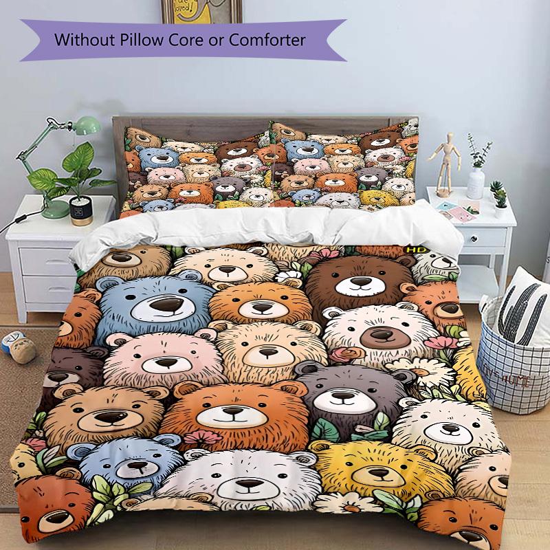 3pcs bedding set Bear Collection Includes 1 Comforter + 2 Pillowcases, Without Pillow Inserts, Soft Comfortable, Lightweight Breathable, Pri