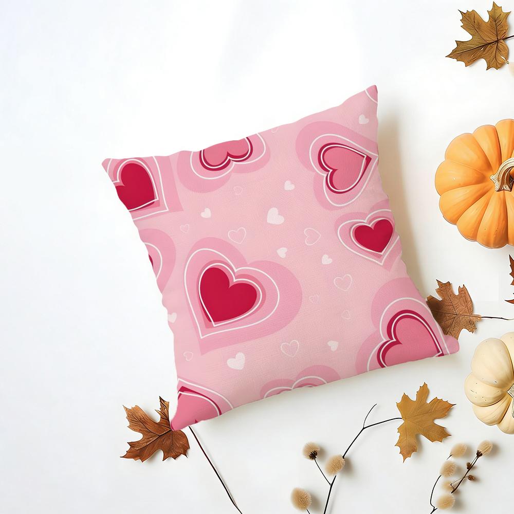 Casual Red Pink Fashion LOVE Style Cushion Cover Washable Linen Pillowcase Soft for Daily Sofa Bed Home Room Decor