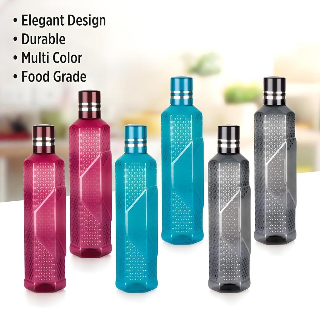 Bouteille d'eau en plastique incassable I Étanche I Sans BPA de qualité alimentaire Bouteille d'eau pour réfrigérateur I Idéale pour la salle de sport, 1 litre chacune, Lot de 6, Assorti