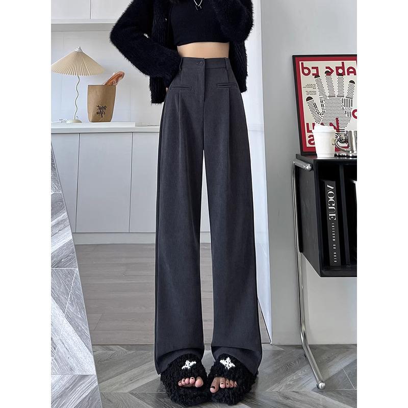 

Женские серые брюки широкие от бедра с флисовой подкладкой 2024 - Осень и Зима Повседневные Слим-фит M