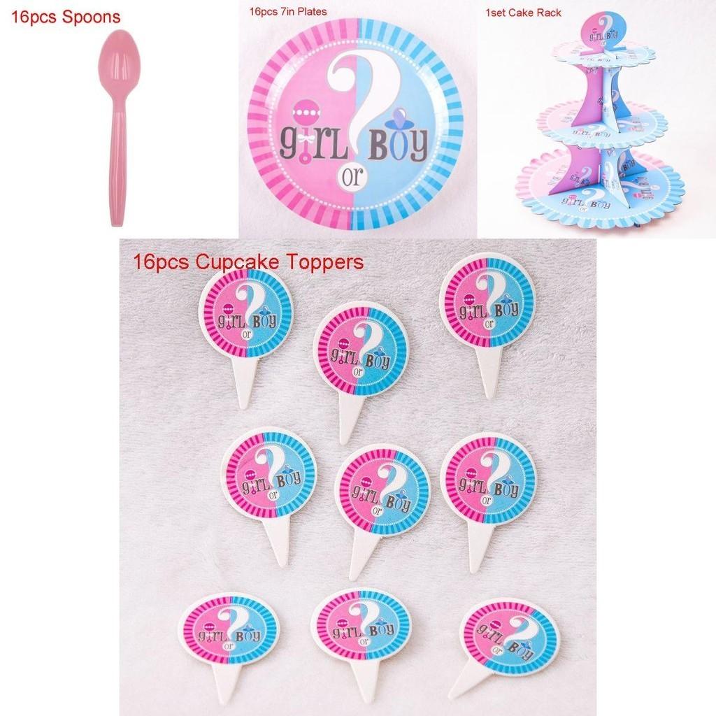 Elegant Baby Gender Reveal Party Decoration Boy Or Girl Disposable Tableware Set