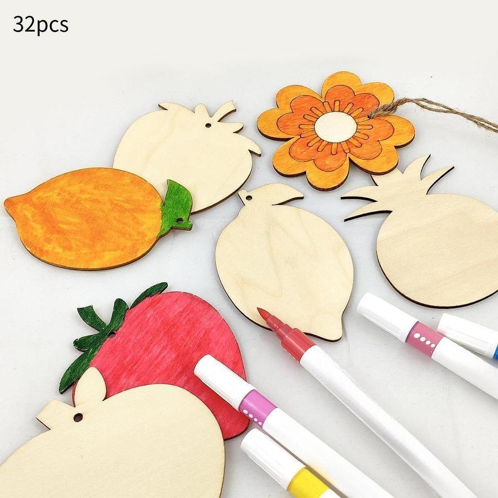 32Pcs Unfinished Wood Fruit Shapes Blank Discs Crafts Home Decoration Wooden Pieces Slices for DIY