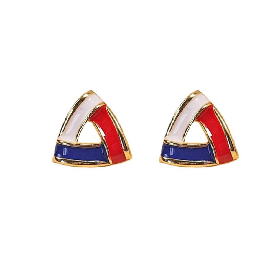 Hollow Triangle Contrast Color Stud Earrings for Women Statement New Trendy Enamel Glaze Geometric Brincos Party Jewelry