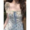 Sweet suspender floral dress women's summer beautiful little flying sleeves princess dress vacation waist dress children
