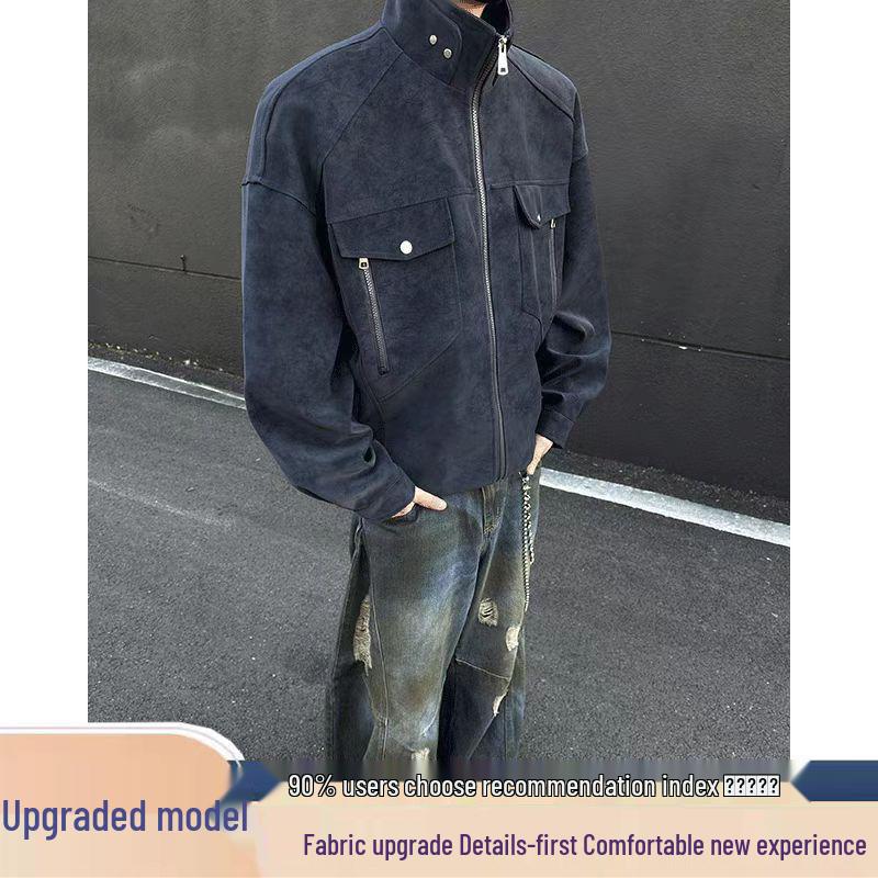 SWAMP AREA Matte Velvety PU Leather Men's Retro American Workwear Jacket - Autumn/Winter Style