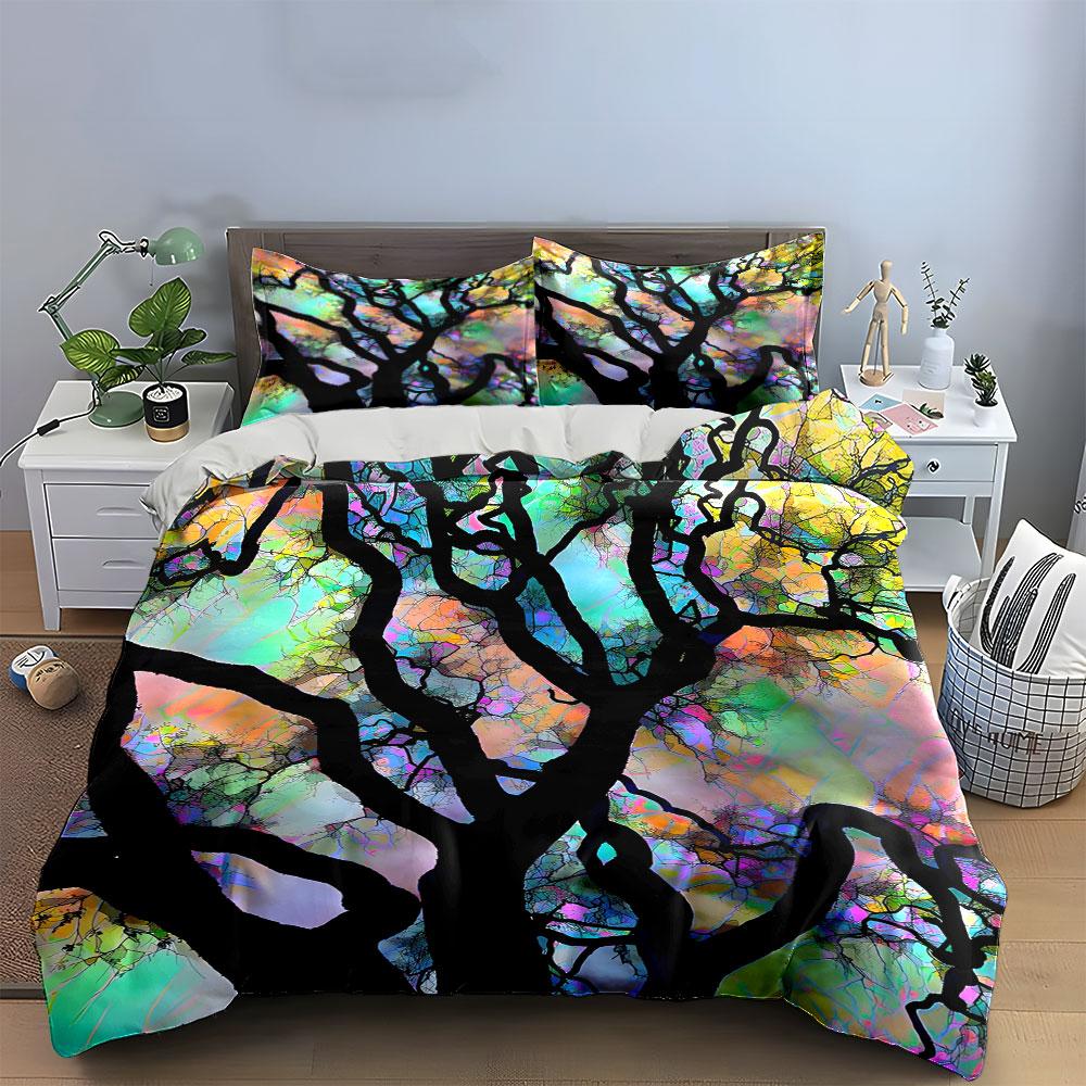 Abstract Tree Art Three-Piece Decor Bedding Set with 1 Duvet Cover 2 Pillowcases Single Double King Queen, Gift