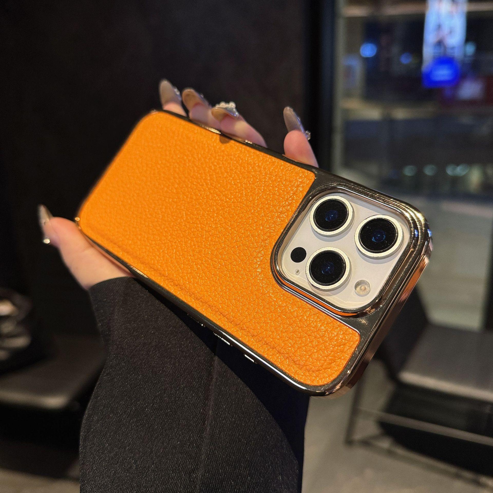 For Apple 17pro Electroplated Case Two-in-one Leather Texture for IPhone 17pm Leather Phone Case Solid Color Apple 17PROMAX